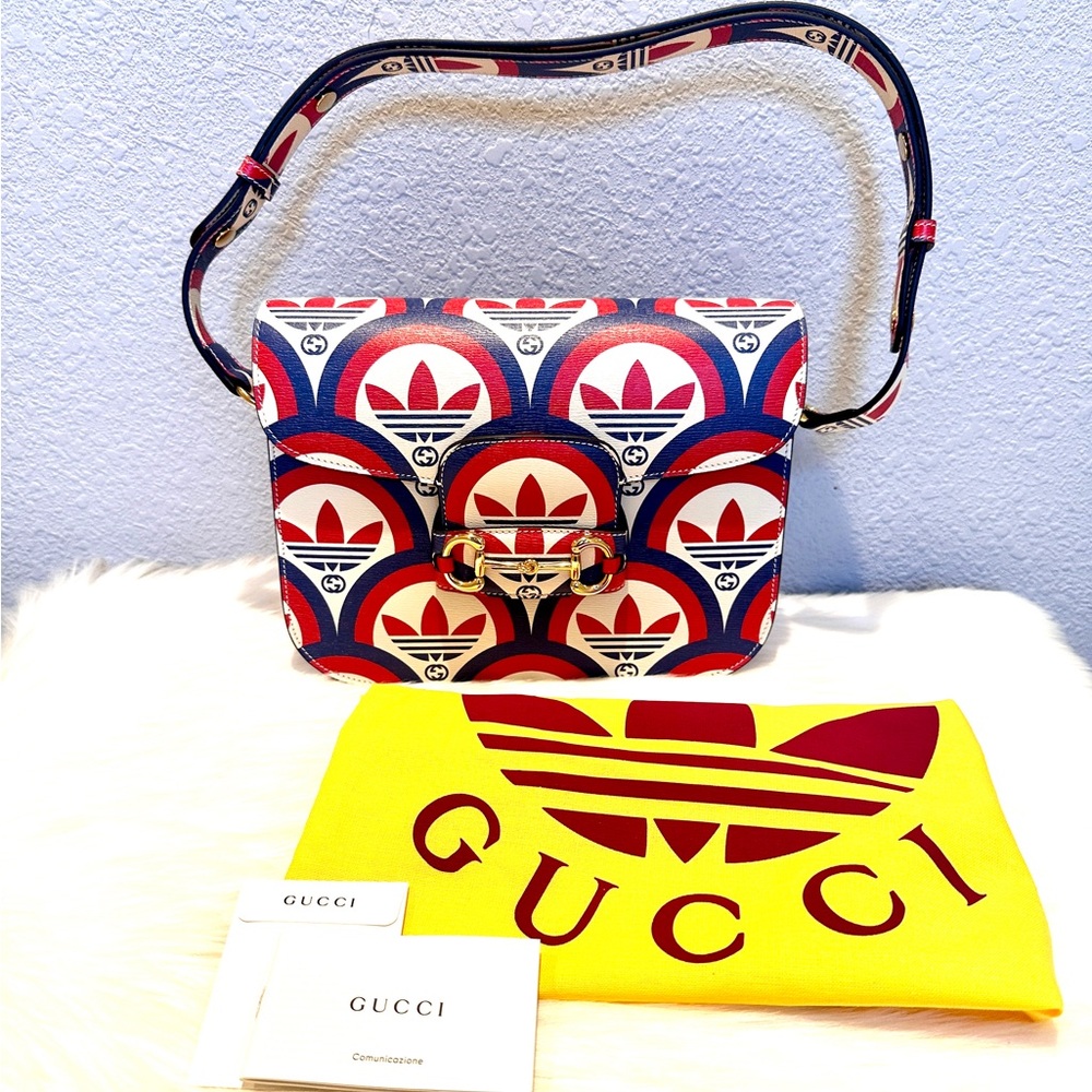NEW Gucci X Adidas Horsebit 1955 Printed Leather Shoulder Bag